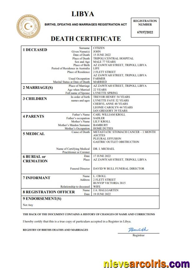 Libya death certificate